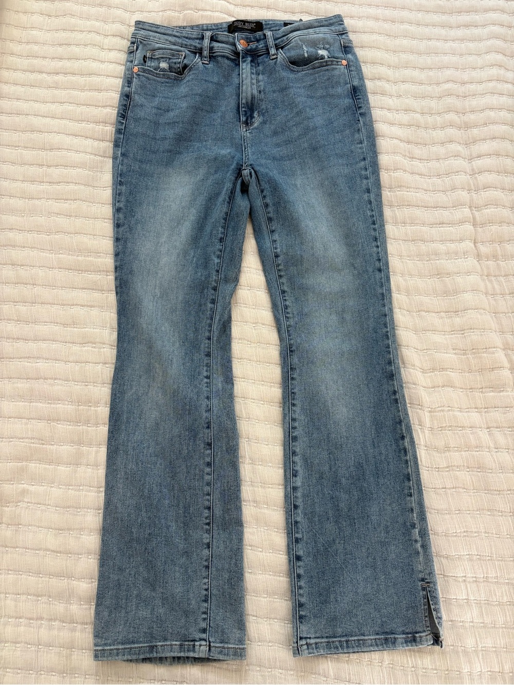 Judy Blue Slim Bootcut Jeans Medium Wash Small Hem Split Size 11/30